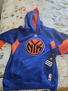 adidas NY Knicks ! Royal Blue and Orange NBA Pullover Hoodie